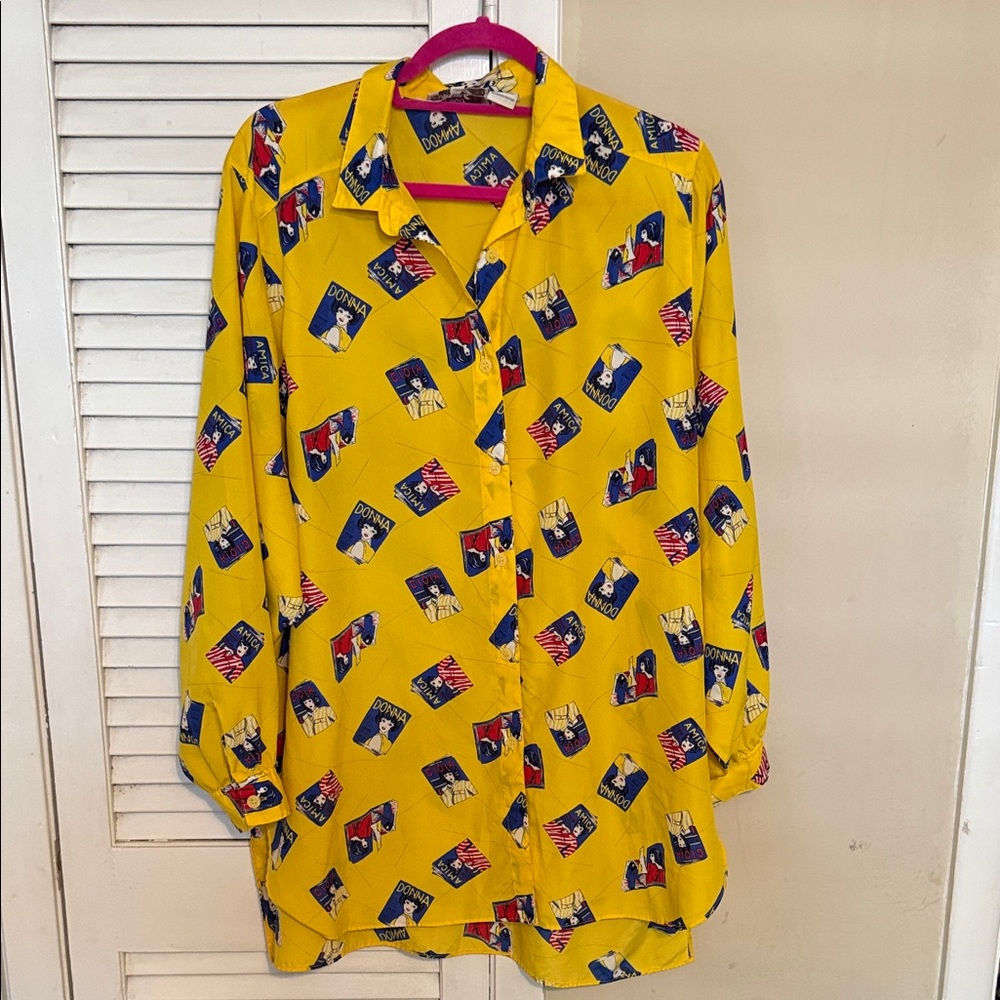 Lady Shapely Retro Yellow Graphic Shirt